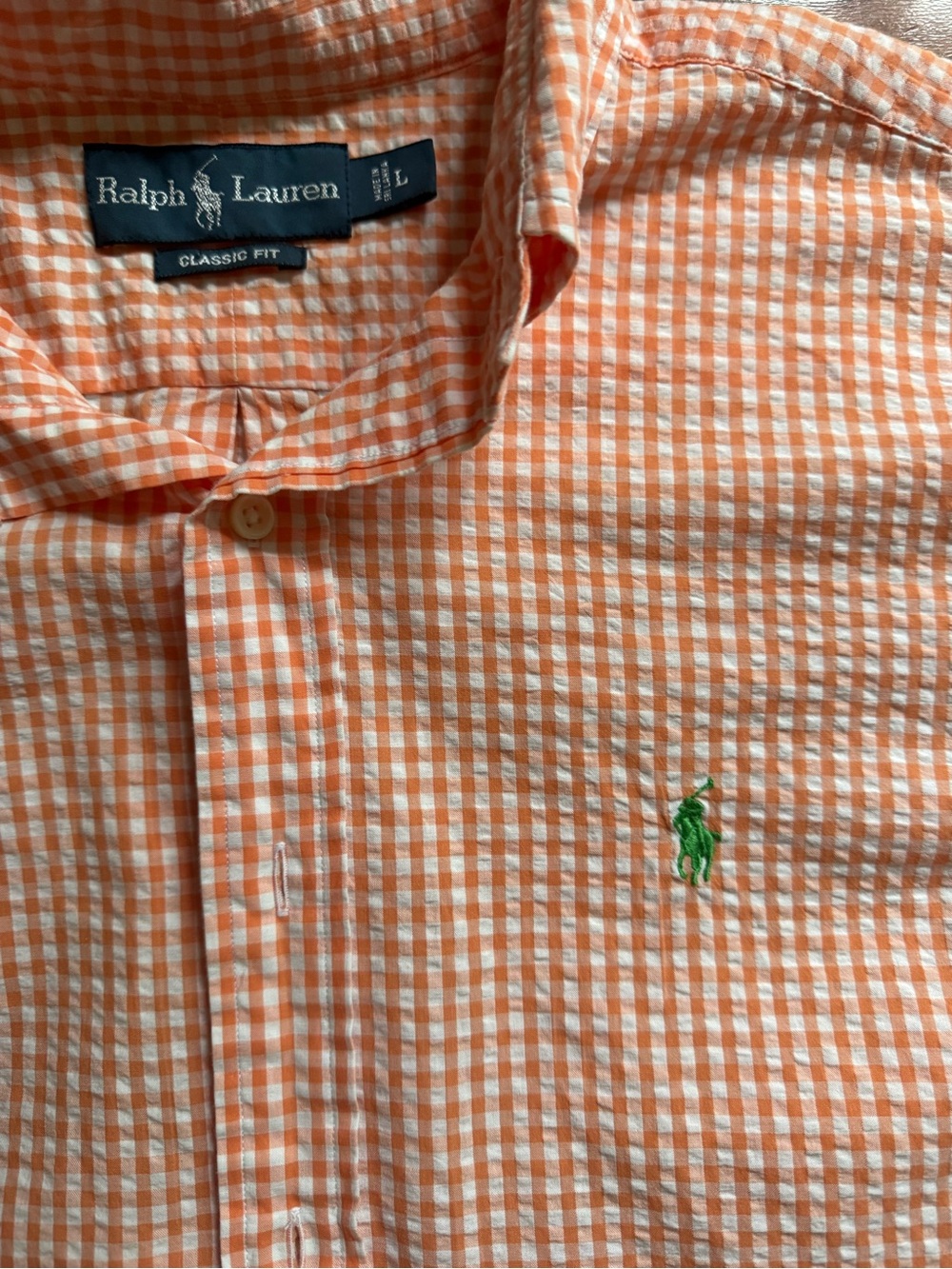 Ralph Lauren Orange and White Gingham Button-Down Shirt